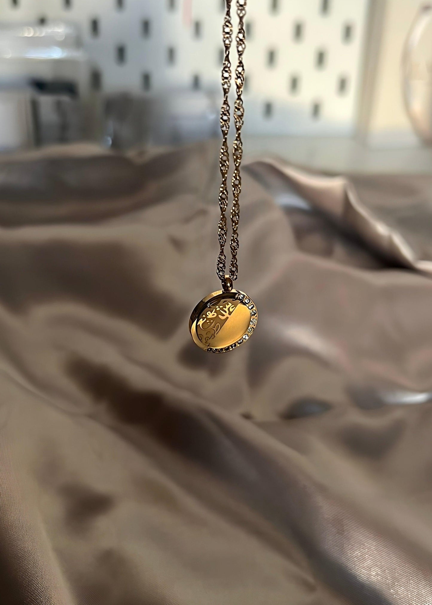Moon-inspired Arabic pendant with Arabic calligraphy