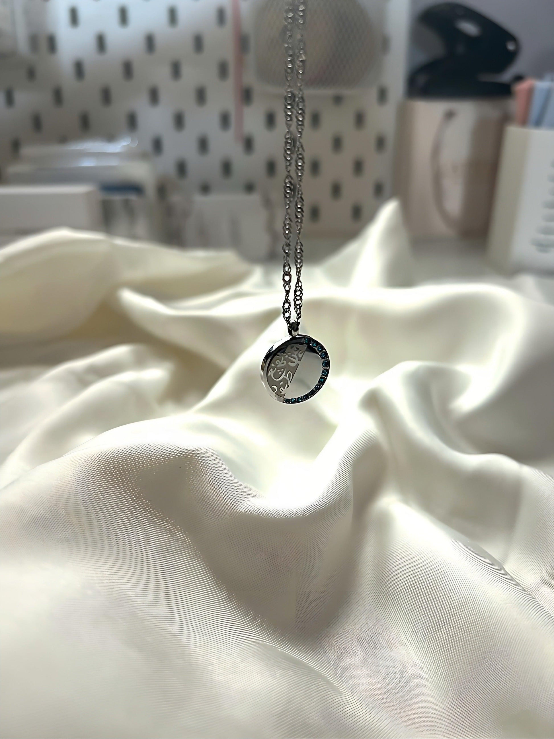 Moon-inspired Arabic pendant with Arabic calligraphy 